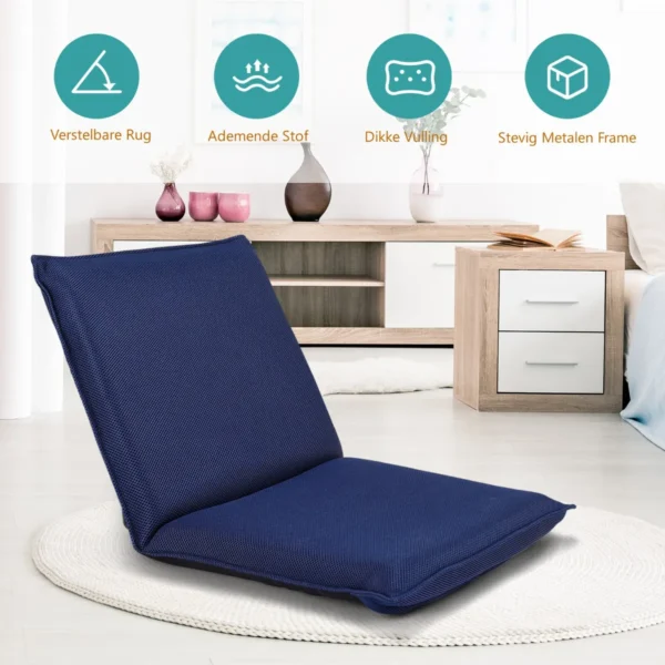 Vloer stoel vloer fauteuil vloer bank verstelbare gaming stoel comfortabele rugleuning marineblauw 7