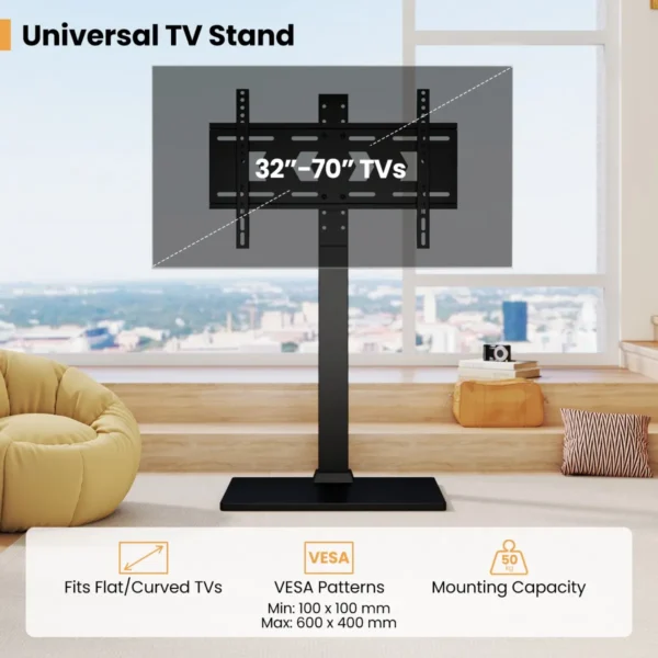 Vloer tv standaard voor 32 70" tv's tot 50 kg in hoogte verstelbare tv standaard met av plank max. vesa 600 x 400 mm zwart 4