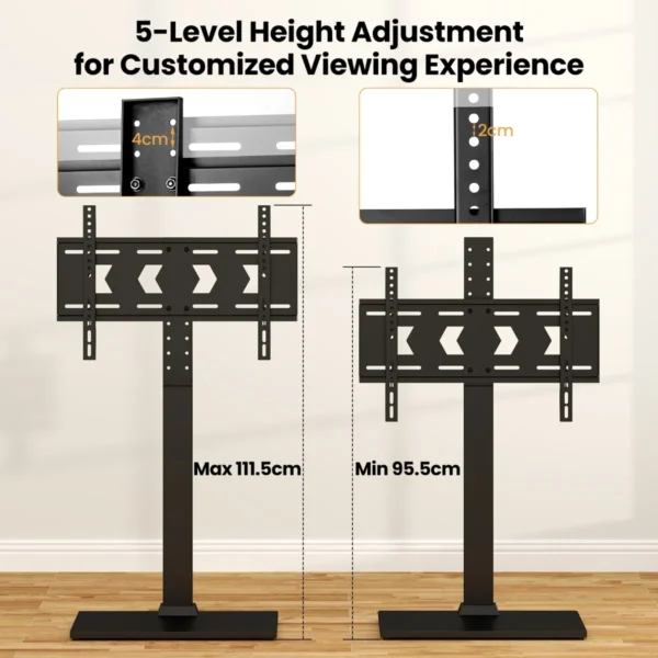 Vloer tv standaard voor 32 70" tv's tot 50 kg in hoogte verstelbare tv standaard met av plank max. vesa 600 x 400 mm zwart 7