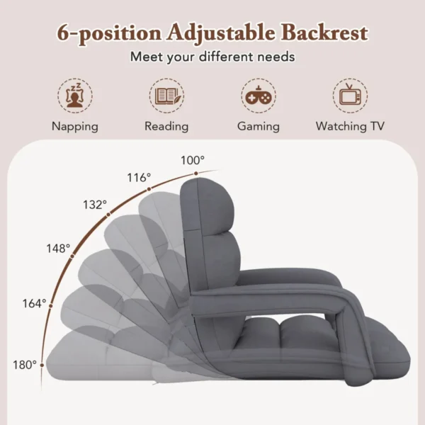 Vloerfauteuil met rugleuning in 6 standen verstelbare vloerfauteuil met armleuningen liggende positie luie stoel voor binnen 3
