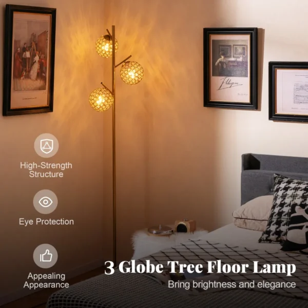 Vloerlamp met 3 globes boomlamp met voetschakelaar 3 e27 lampvoeten stevige metalen paal verzwaarde voet moderne vloerlamp 3