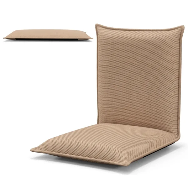 Vloerstoel met 6 traps verstelbare rugleuning gevoerde game stoel vloerbank meditatiestoel stevig metalen frame dikke vulling beige 1