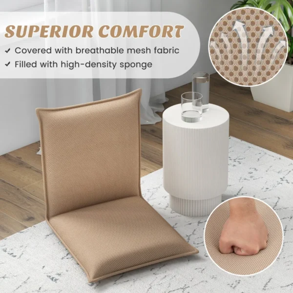 Vloerstoel met 6 traps verstelbare rugleuning gevoerde game stoel vloerbank meditatiestoel stevig metalen frame dikke vulling beige 5