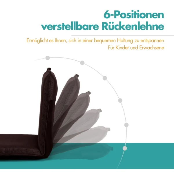 Vloerstoel met 6 traps verstelbare rugleuning gevoerde game stoel vloerbank meditatiestoel stevig metalen frame dikke vulling koffie 5