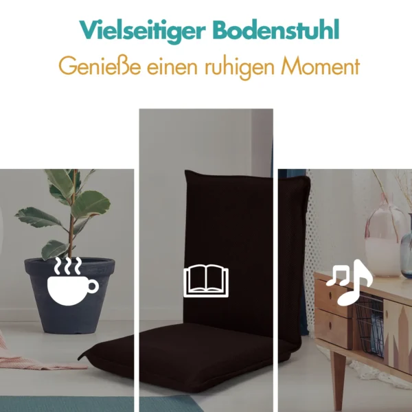 Vloerstoel met 6 traps verstelbare rugleuning gevoerde game stoel vloerbank meditatiestoel stevig metalen frame dikke vulling koffie 6