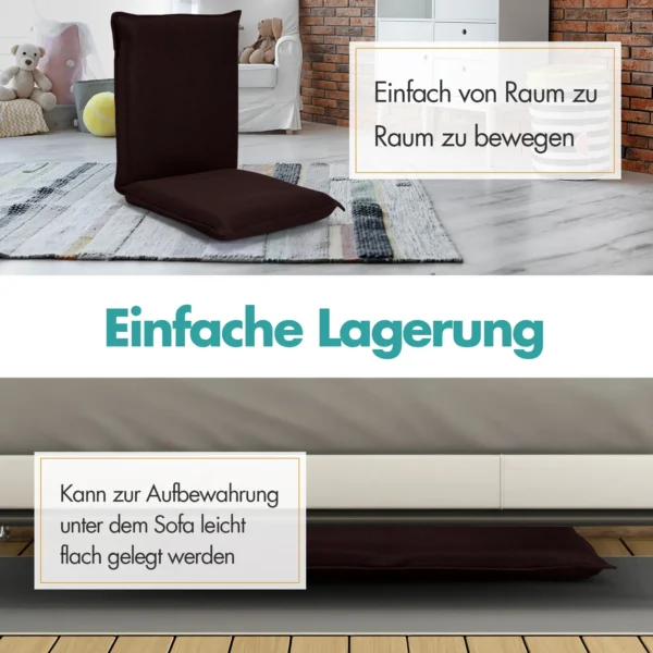 Vloerstoel met 6 traps verstelbare rugleuning gevoerde game stoel vloerbank meditatiestoel stevig metalen frame dikke vulling koffie 7