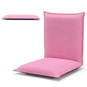 Vloerstoel met 6 traps verstelbare rugleuning gevoerde game stoel vloerbank meditatiestoel stevig metalen frame dikke vulling roze 1
