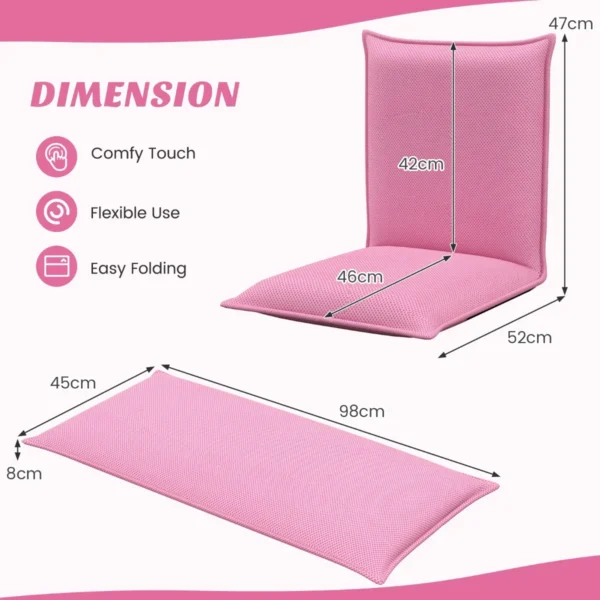 Vloerstoel met 6 traps verstelbare rugleuning gevoerde game stoel vloerbank meditatiestoel stevig metalen frame dikke vulling roze 2