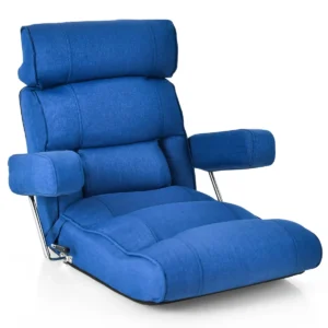 Vloerstoelmet verstelbare rugleuning hoofdsteun lendensteun en opklapbare armleuningen relaxstoel voor lezen gamen blauw 1