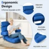 Vloerstoelmet verstelbare rugleuning hoofdsteun lendensteun en opklapbare armleuningen relaxstoel voor lezen gamen blauw 6