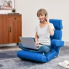 Vloerstoelmet verstelbare rugleuning hoofdsteun lendensteun en opklapbare armleuningen relaxstoel voor lezen gamen blauw 7