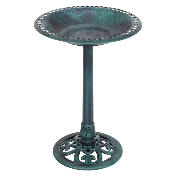Voederhuisje voor vogels vrijstaand vogelbad met standaard vogelvoerstation voor balkon achtertuin tuin patio 50 x 72 cm groen 2