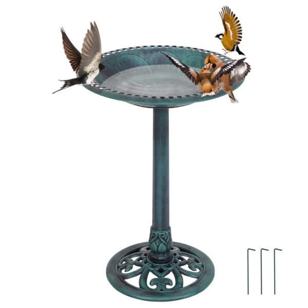 Voederhuisje voor vogels vrijstaand vogelbad met standaard vogelvoerstation voor balkon achtertuin tuin patio 50 x 72 cm groen 4