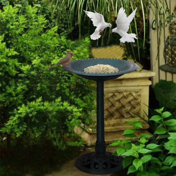 Voederhuisje voor vogels vrijstaand vogelbad met standaard vogelvoerstation voor balkon achtertuin tuin patio 50 x 72 cm groen 5
