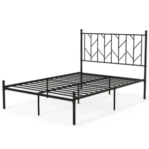 Volledig metalen platformbedframe met hoofdeinde geruisloze matrasbodem met stevige metalen schuifsteun zwart 197 x 141 x 113 cm 1