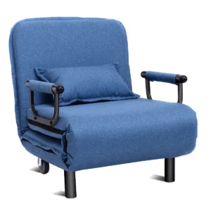 Vouwbare bank enkele armleunstoel 3 in 1 converteerbare slaper comfortabele ligstoel relax fauteuil verstelbare rugleuning blauw 1