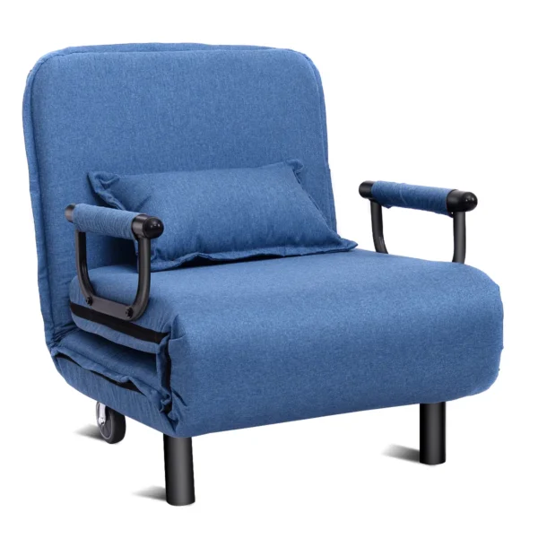 Vouwbare bank enkele armleunstoel 3 in 1 converteerbare slaper comfortabele ligstoel relax fauteuil verstelbare rugleuning blauw 1