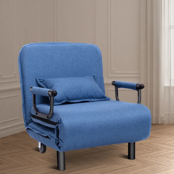 Vouwbare bank enkele armleunstoel 3 in 1 converteerbare slaper comfortabele ligstoel relax fauteuil verstelbare rugleuning blauw 7