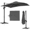 Vrijhangende parasol met kruisvoet 360° draaibare zweefparasol 5 voudig verstelbare helling 8 ribben & zwengel grijs 2