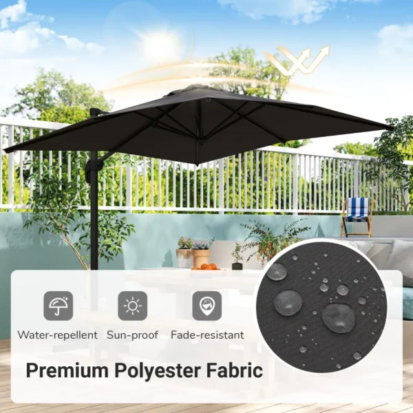 Vrijhangende parasol met kruisvoet 360° draaibare zweefparasol 5 voudig verstelbare helling 8 ribben & zwengel grijs 5