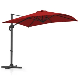 Vrijhangende parasol met kruisvoet 360° draaibare zweefparasol 5 voudig verstelbare helling 8 ribben & zwengel rood 1