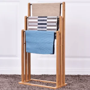 Vrijstaand handdoekenrek stevig bamboe handdoekenrek badkamer organizer met 3 handdoekenrekken 1