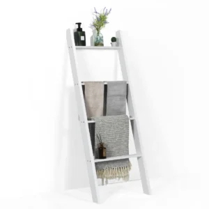 Vrijstaande ladder voor de badkamer vloer handdoekrek modern handdoekrek verticaal 4 laags opbergrek wit 1