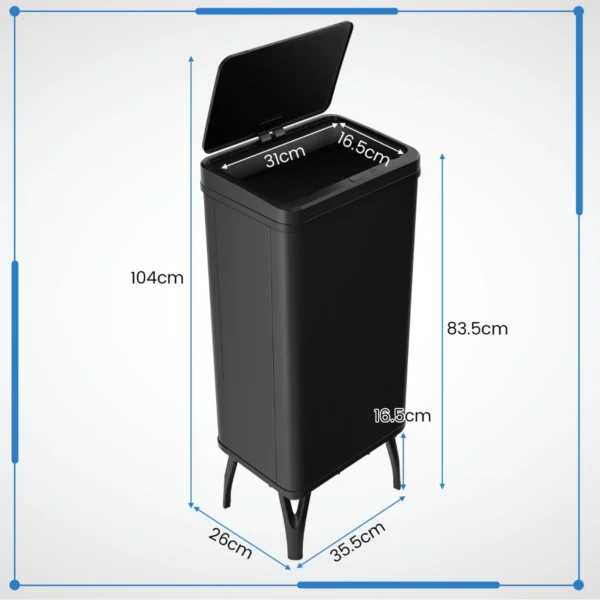Vuilnisemmer van roestvrij staal met sensor 50 liter afvalemmer met automatisch deksel en afneembare poten vuilnisemmer voor keuken zwart 2