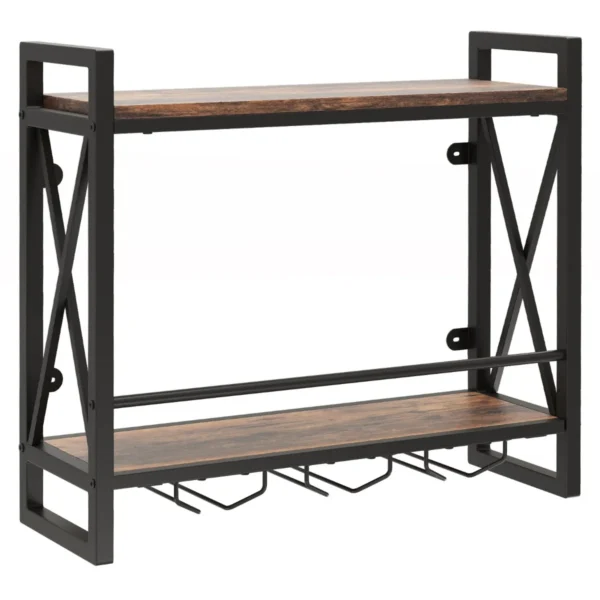 Wandgemonteerd wijnrek industrieel flessenrek met 2 legplanken 3 glashouders hangend wijnrek voor thuis bar keuken restaurant 1