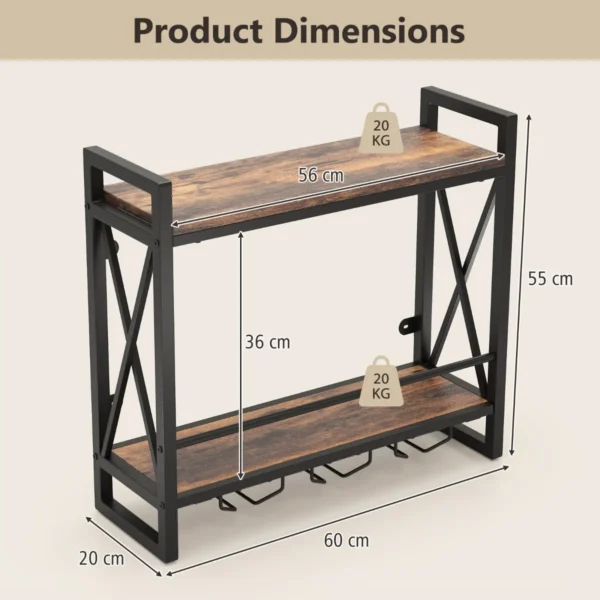 Wandgemonteerd wijnrek industrieel flessenrek met 2 legplanken 3 glashouders hangend wijnrek voor thuis bar keuken restaurant 3