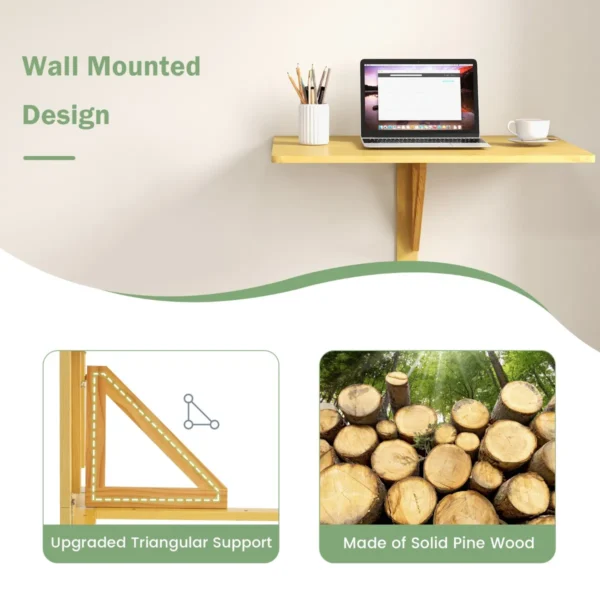 Wandgemonteerde klaptafel inklapbare wandtafel van grenenhout ruimtebesparende wandklaptafel voor woonkamer slaapkamer (natuur) 5