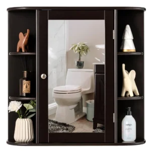 Wandgemonteerde opbergkast multifunctionele badkamerkast medicijnkast 65 x 17 x 64 cm bruin 1
