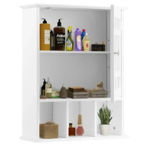 Wandkast spiegelkast badkamerkast wandkast met verstelbare plank & 3 open vakken 50 x 16 x 61 cm wit 1