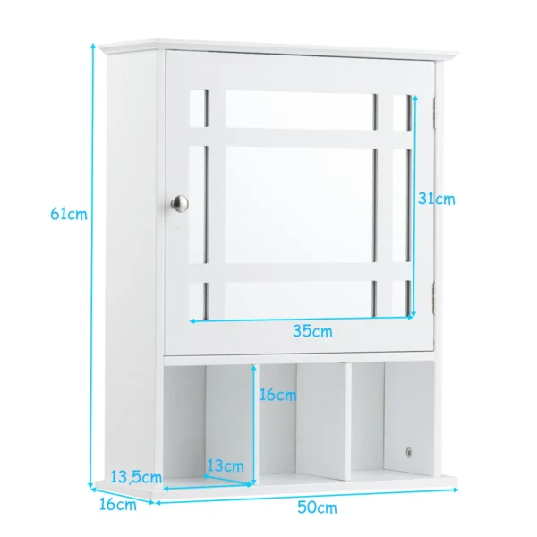 Wandkast spiegelkast badkamerkast wandkast met verstelbare plank & 3 open vakken 50 x 16 x 61 cm wit 2