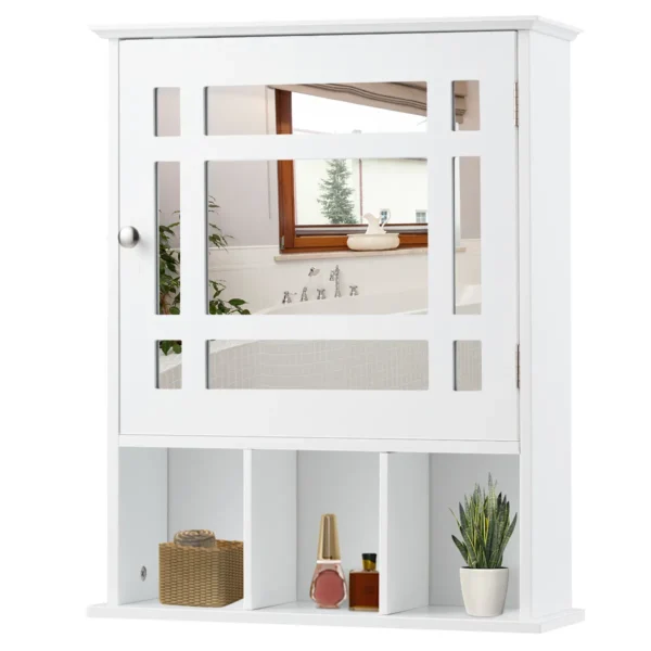 Wandkast spiegelkast badkamerkast wandkast met verstelbare plank & 3 open vakken 50 x 16 x 61 cm wit 3