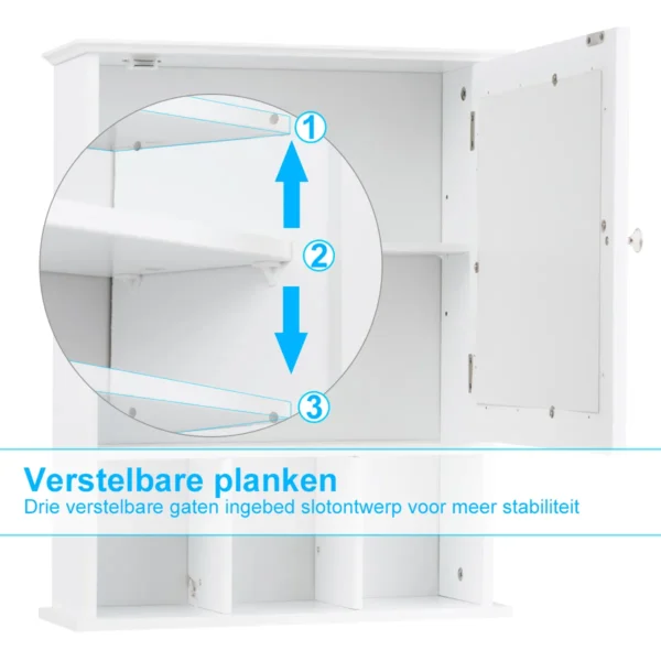 Wandkast spiegelkast badkamerkast wandkast met verstelbare plank & 3 open vakken 50 x 16 x 61 cm wit 4