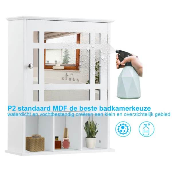 Wandkast spiegelkast badkamerkast wandkast met verstelbare plank & 3 open vakken 50 x 16 x 61 cm wit 5