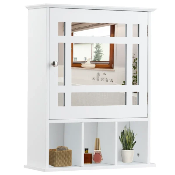 Wandkast spiegelkast badkamerkast wandkast met verstelbare plank & 3 open vakken 50 x 16 x 61 cm wit 7