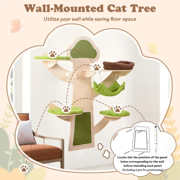 Wandkattenboom wandkattenplanken met bed hangmat krabpalen en sisalmat afwasbare gevoerde kussens 3