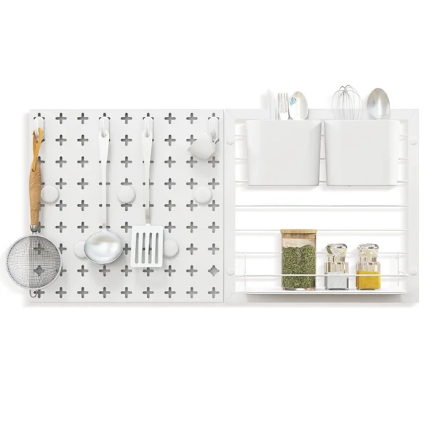 Wandrek met geperforeerde panelen gecombineerde wandorganisatieset voor keuken wandplank 61 x 30,5 cm wit 2