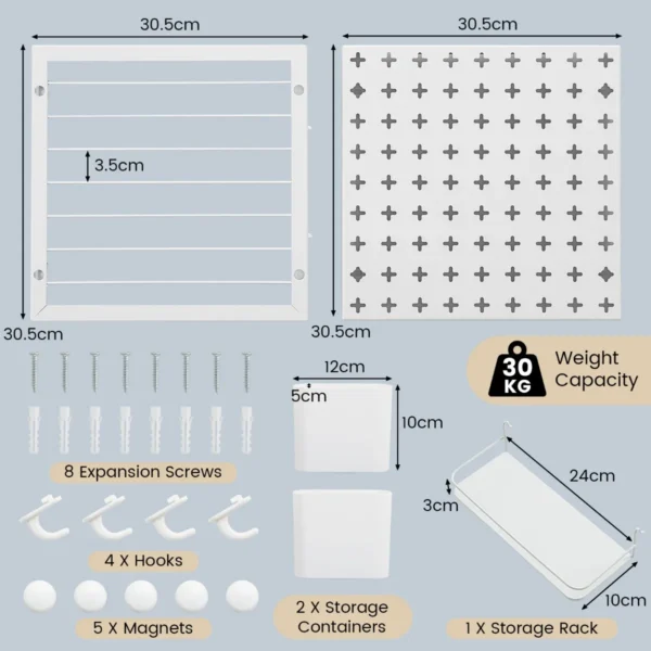 Wandrek met geperforeerde panelen gecombineerde wandorganisatieset voor keuken wandplank 61 x 30,5 cm wit 3