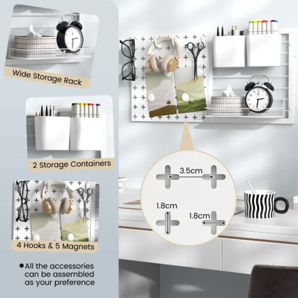 Wandrek met geperforeerde panelen gecombineerde wandorganisatieset voor keuken wandplank 61 x 30,5 cm wit 5
