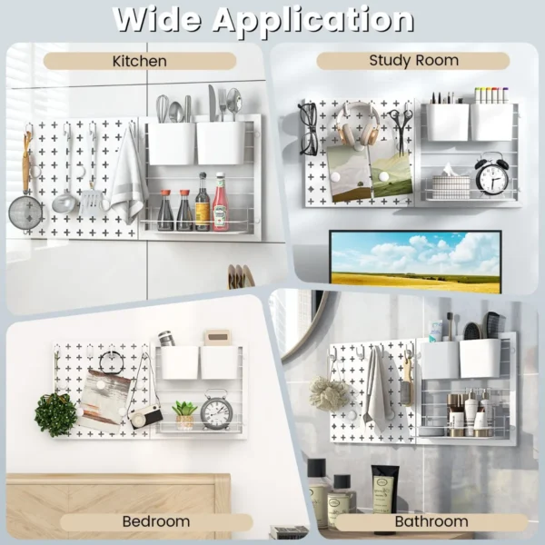 Wandrek met geperforeerde panelen gecombineerde wandorganisatieset voor keuken wandplank 61 x 30,5 cm wit 7