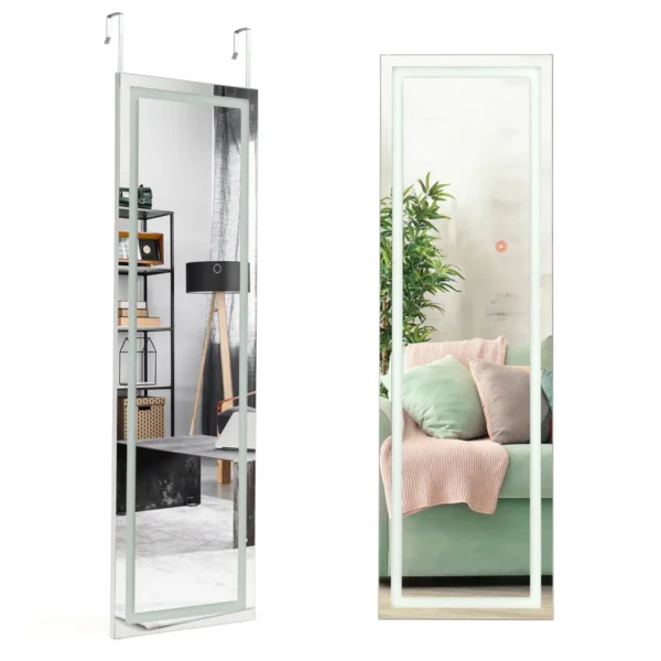Wandspiegel 2 in 1 full body spiegel met 3 kleuren ledverlichting deurspiegel hangspiegel voor slaapkamer 120cm x 37cm wit 2