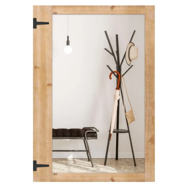 Wandspiegel 97 x 67 cm rustieke spiegel met frame van natuurlijk dennenhout metalen haken verticale en horizontale montage 2