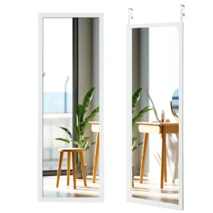 Wandspiegel passpiegel met in hoogte verstelbare ophanghaken 37 x 2 x 120 cm wit 1