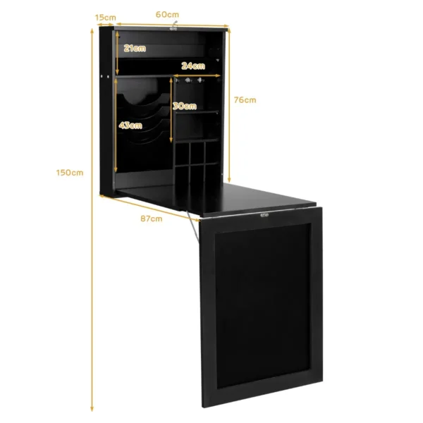 Wandtafel inklapbaar wandklaptafel met tafel multifunctionele bartafel eettafel wandmontage klapbureau keukentafel laptoptafel (zwart) 3