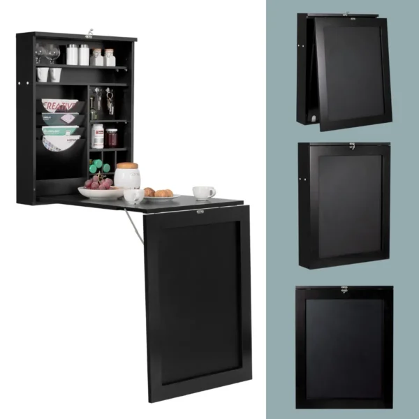 Wandtafel inklapbaar wandklaptafel met tafel multifunctionele bartafel eettafel wandmontage klapbureau keukentafel laptoptafel (zwart) 5