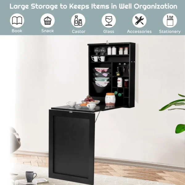 Wandtafel inklapbaar wandklaptafel met tafel multifunctionele bartafel eettafel wandmontage klapbureau keukentafel laptoptafel (zwart) 6
