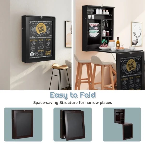 Wandtafel inklapbaar wandklaptafel met tafel multifunctionele bartafel eettafel wandmontage klapbureau keukentafel laptoptafel (zwart) 7